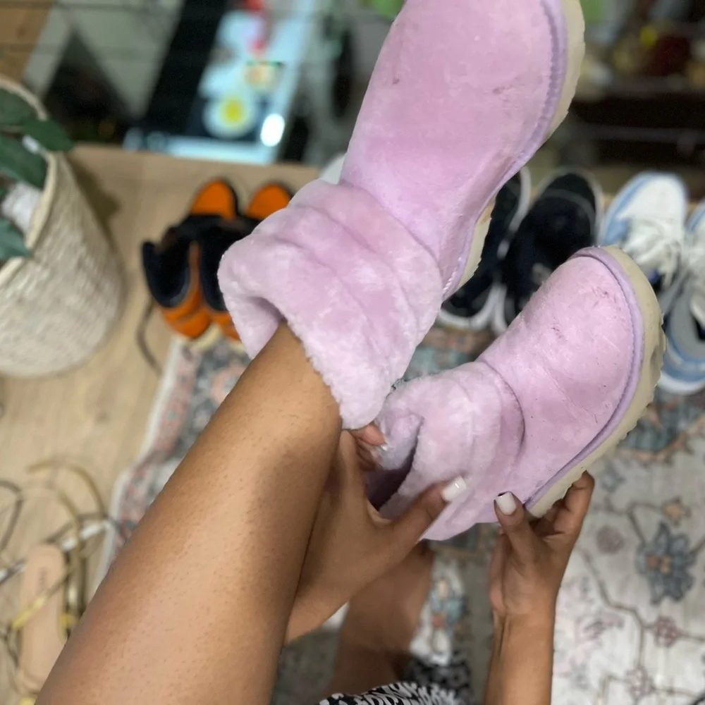 UGG Light Pink Fuzzy Suede Ankle Boots